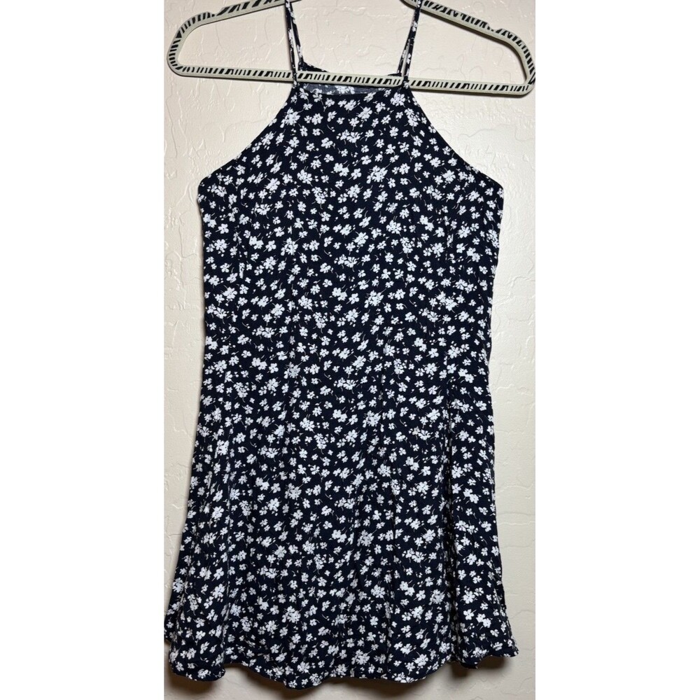 Brandy Melville Navy White Floral Halter Mini Dress One Size Made In Italy